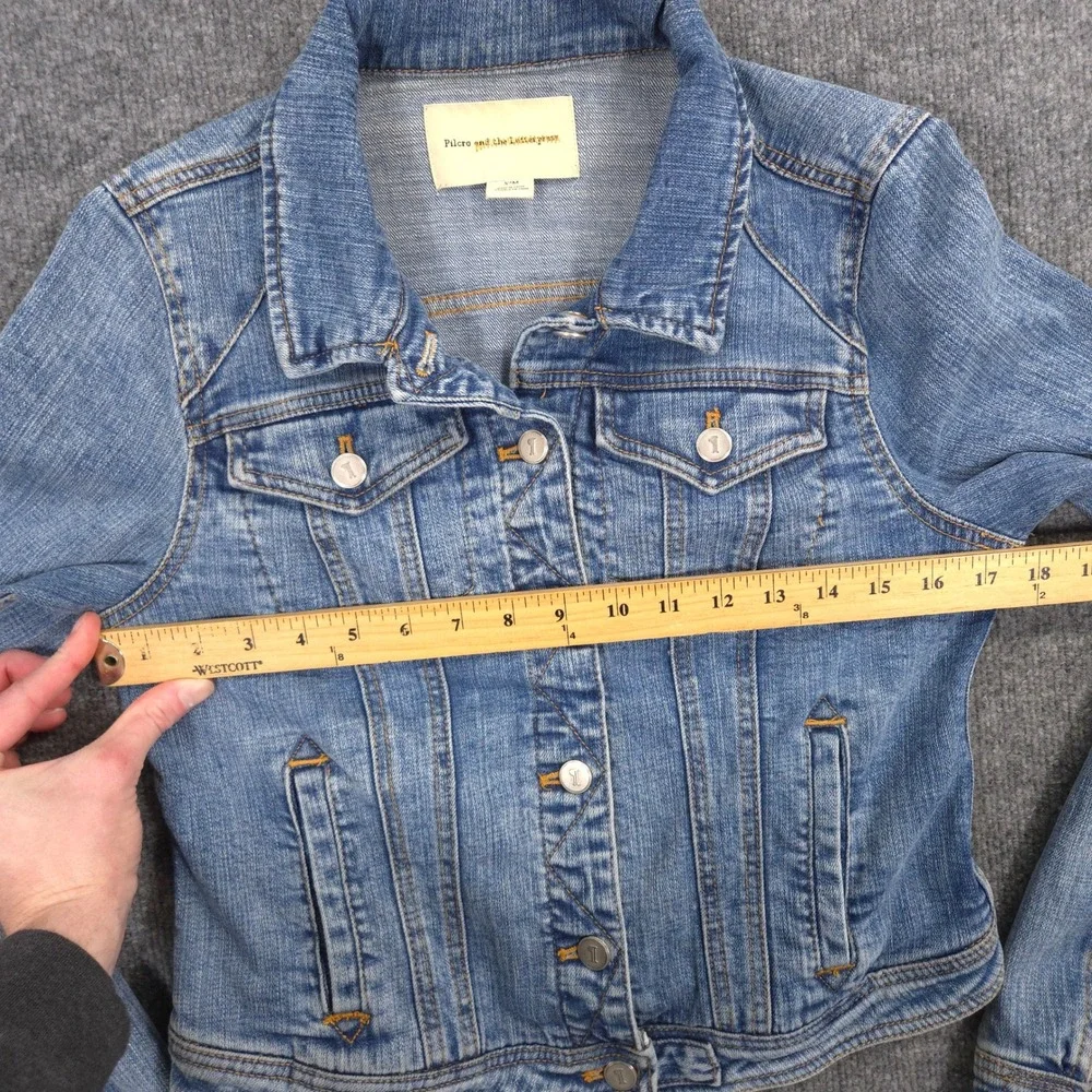 Anthropologie Pilcro Denim Trucker Jacket Womens M Blue Cropped Medium Wash - Picture 5 of 10